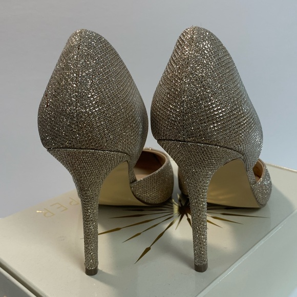 Boston Proper Womens 10 Glitter Gold Pointed Toe Heels - Picture 4 of 11